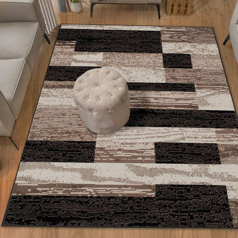 12' Black Brown And Beige Patchwork Runner Rug